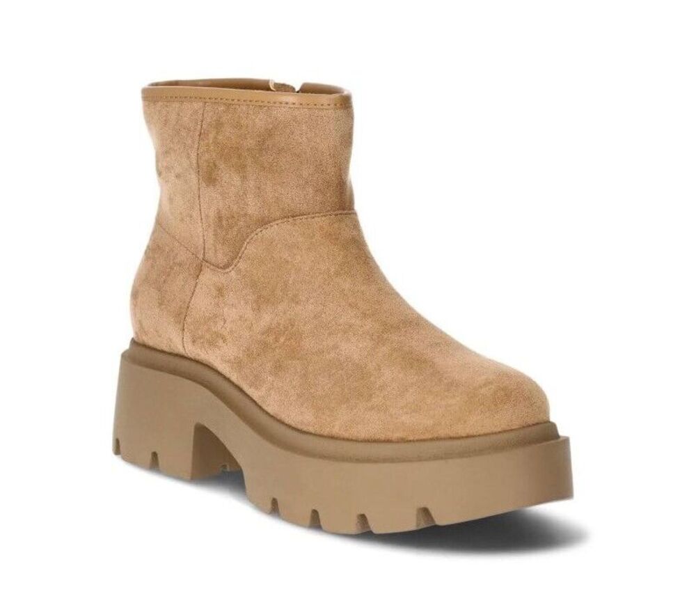 Nobo Chunky Fleece Lined Lug Sole Ankle Boots Size 9 Cognac Y2K Inspired